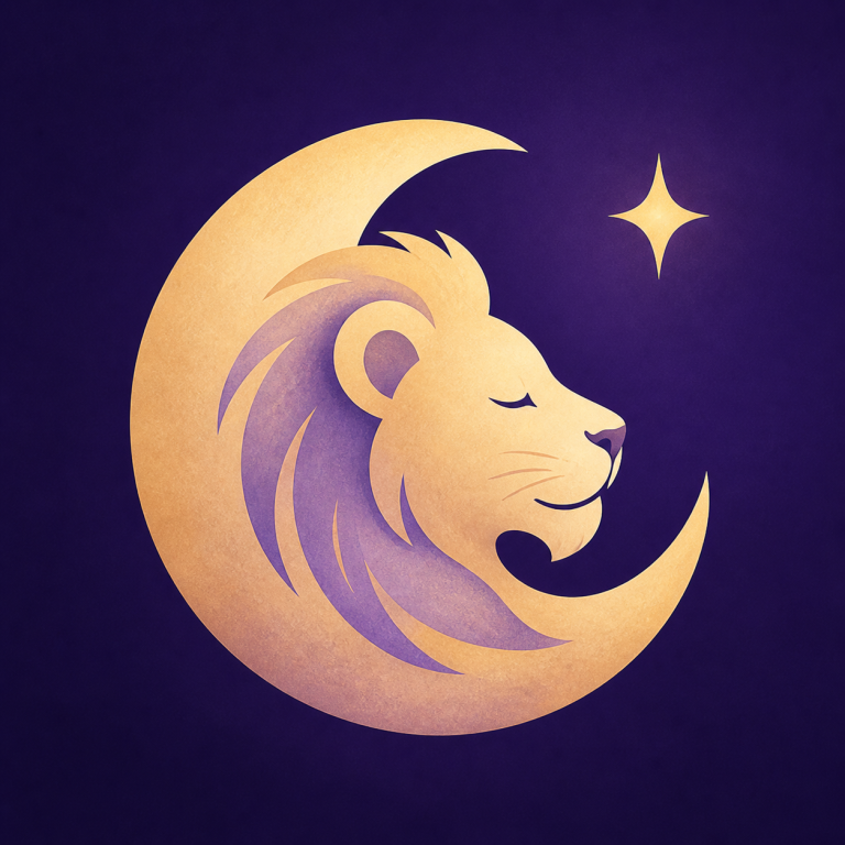 Moonlio Family OS · Freigegebenes App-Icon Moonlio Family OS App-Icon: heller Löwenkopf mit lavendelfarbener Mähne in einer goldenen Mondsichel, mit Stern auf violettem Grund.